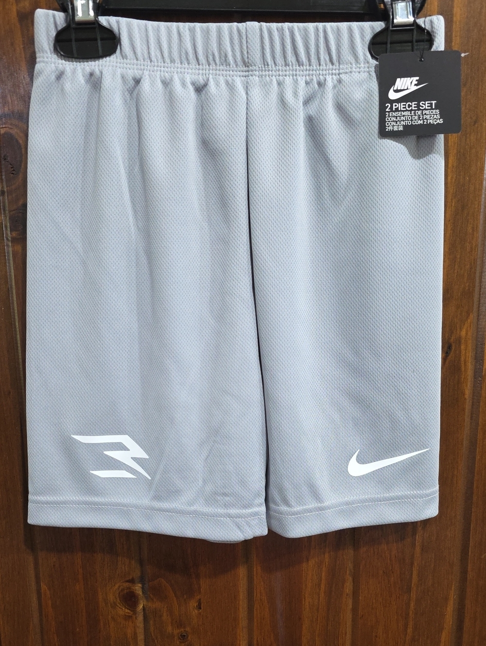 Nike Wolf Gray Mesh Athletic Shorts with White Swoosh